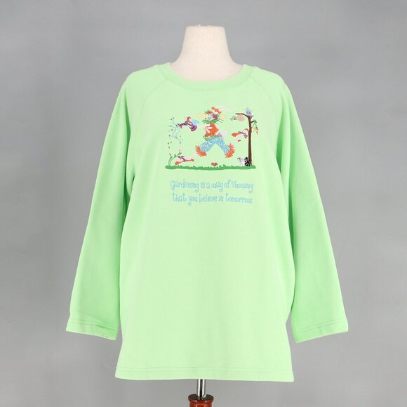 NWT QUACKER FACTORY Gardening Theme Embroidered Crewneck Sweater Green Size 1X - Picture 1 of 7